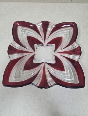 Vintage SOGA Japan Ruby Red Fifth Avenue Aurora Patter Crystal Cut 11.5" Platter
